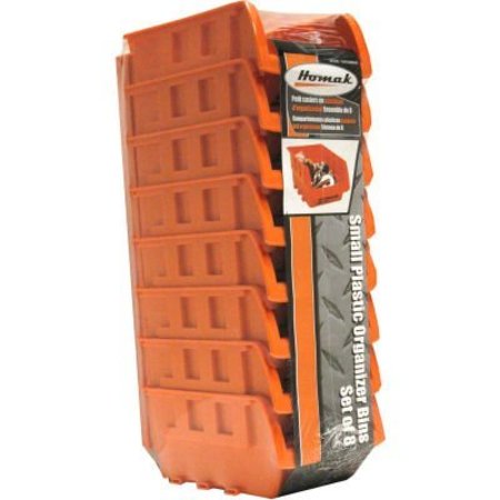 Homak Manufacturing Homak Small Plastic Bins HA01080643, 4-1/8"W x 6-1/2"D x 13-1/2"H, Orange, Set of 8 HA01080643